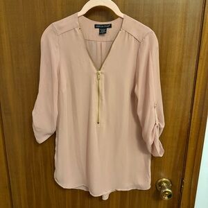 American Dream Pink Gold Zipper Front Chiffon Dress Shirt Blouse